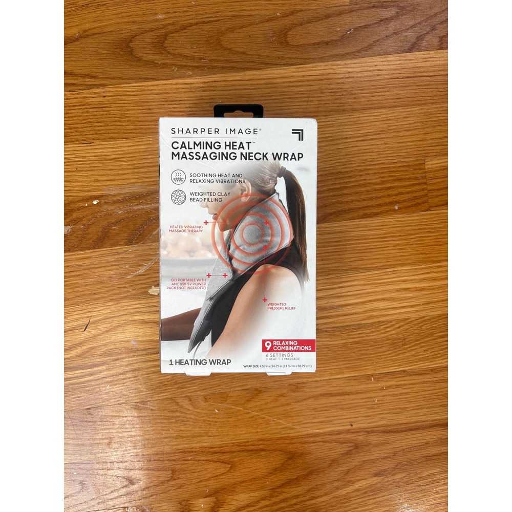 Sharper Image Calming Heat Massaging Neck Wrap Weighted Clay Beads Grey CWT66004